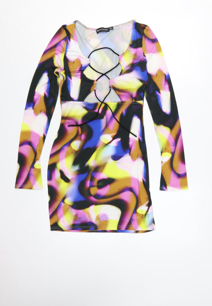 PrettyLittleThing Womens Multicoloured Size 8 Bodycon Cut Out Mini Dress