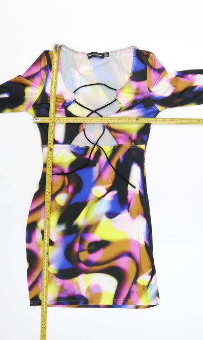 PrettyLittleThing Womens Multicoloured Size 8 Bodycon Cut Out Mini Dress