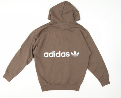Adidas Women Brown Pullover Hoodie Small Logo Graphic Print
