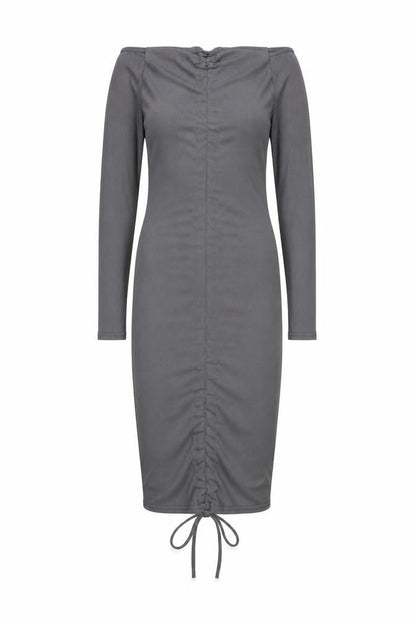 PRETTYLITTLETHING Women’s Grey Off-Shoulder Ruched Bodycon Dress Size 6