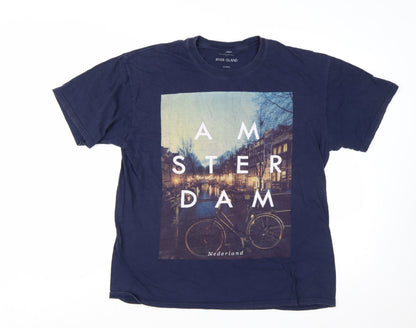 River Island Men's Blue Amsterdam Graphic T-Shirt XL