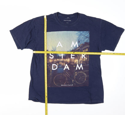 River Island Men's Blue Amsterdam Graphic T-Shirt XL