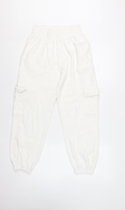 New Look Women's White Cargo Trousers Size 6 Cotton Blend