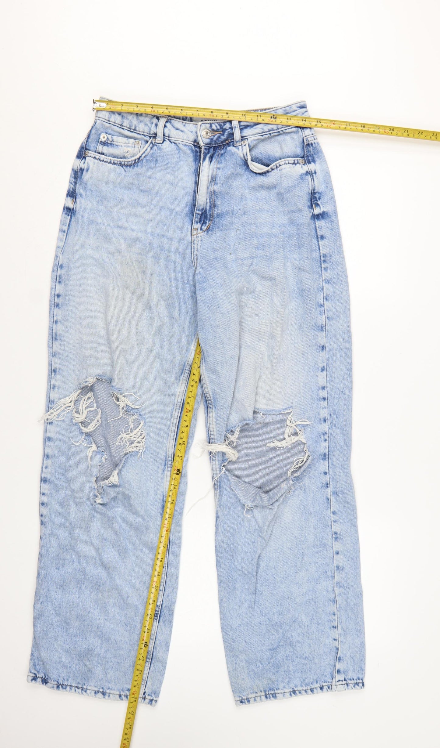 New Look Women Blue Light Wash Distressed Mom Jeans Size 10