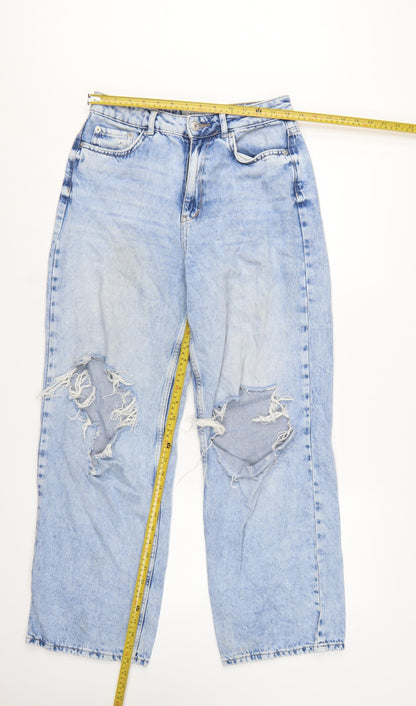 New Look Women Blue Light Wash Distressed Mom Jeans Size 10