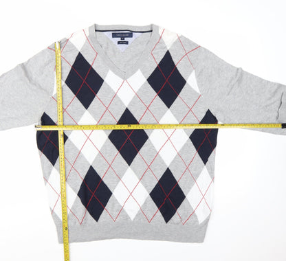 Tommy Hilfiger Men’s Grey Argyle Pima Cotton V-Neck Jumper XL
