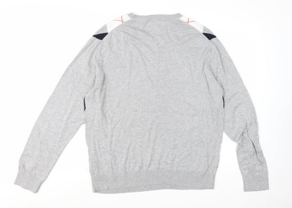 Tommy Hilfiger Men’s Grey Argyle Pima Cotton V-Neck Jumper XL