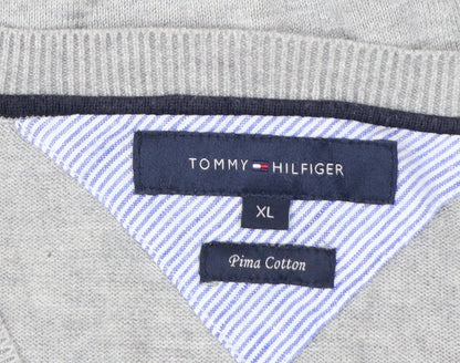 Tommy Hilfiger Men’s Grey Argyle Pima Cotton V-Neck Jumper XL