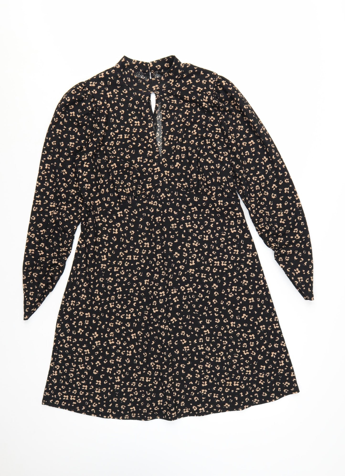 New Look Women Black Animal Print A-Line Long Sleeve Dress Size 14
