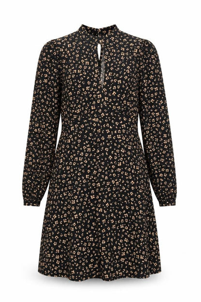 New Look Women Black Animal Print A-Line Long Sleeve Dress Size 14