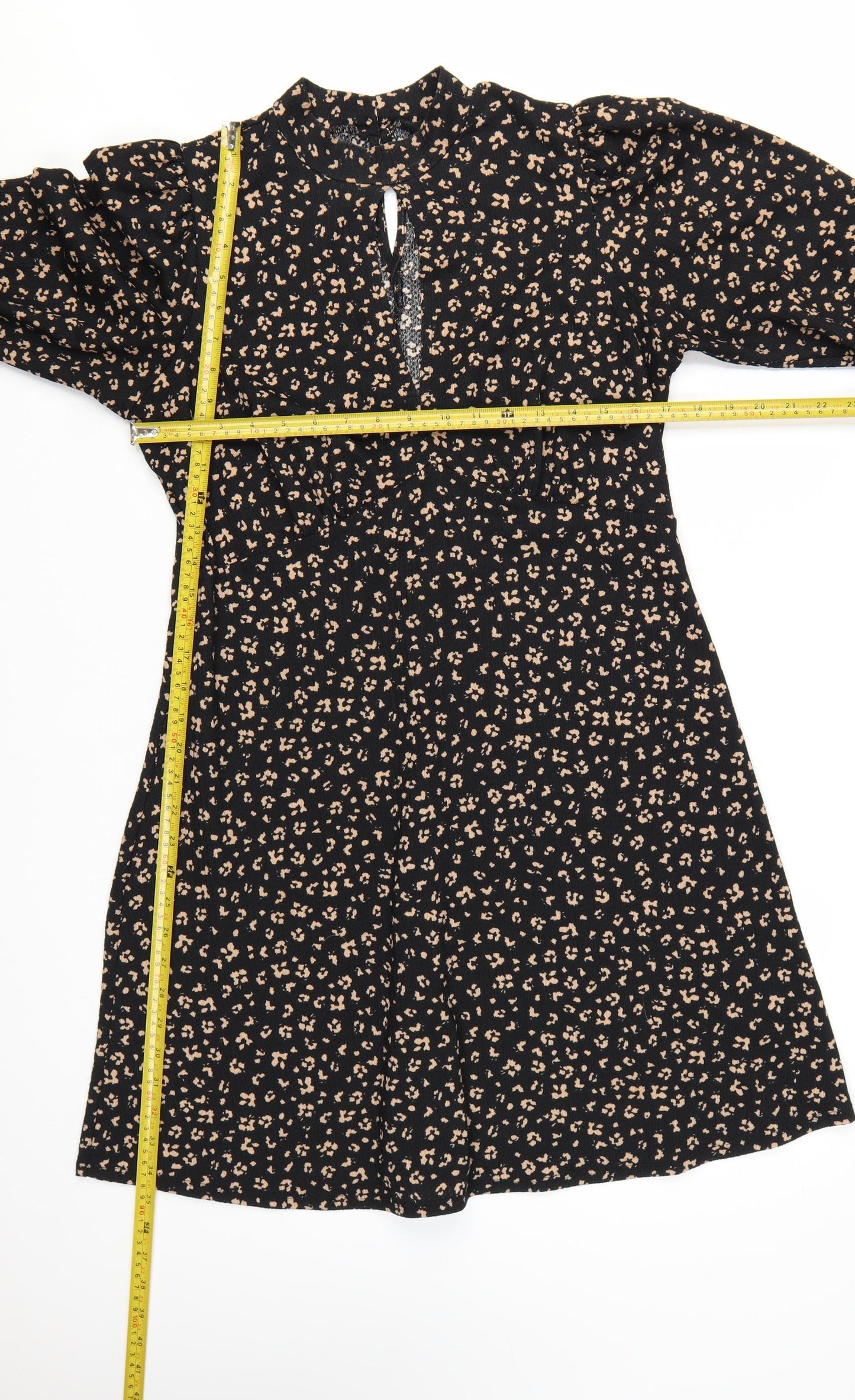 New Look Women Black Animal Print A-Line Long Sleeve Dress Size 14