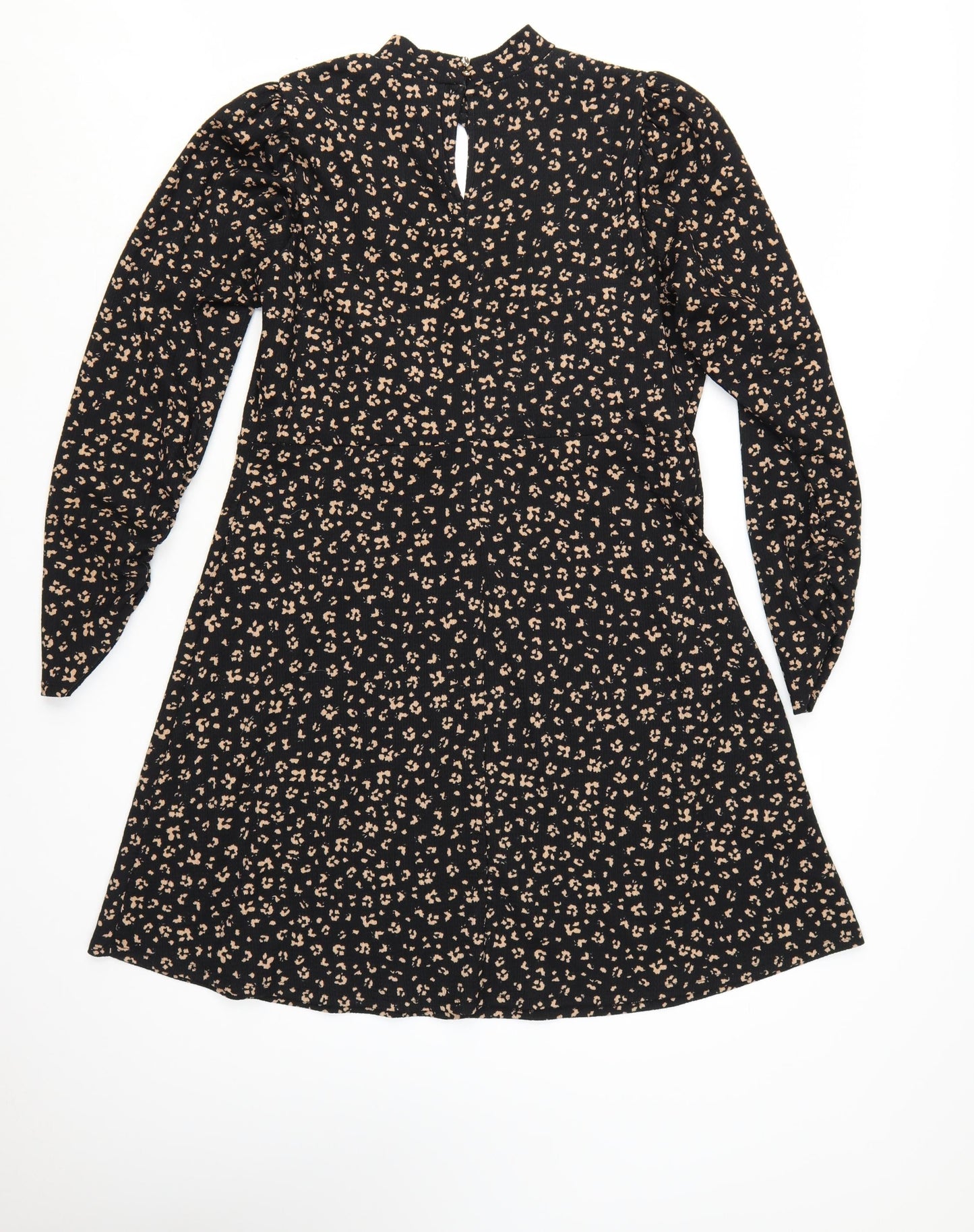 New Look Women Black Animal Print A-Line Long Sleeve Dress Size 14