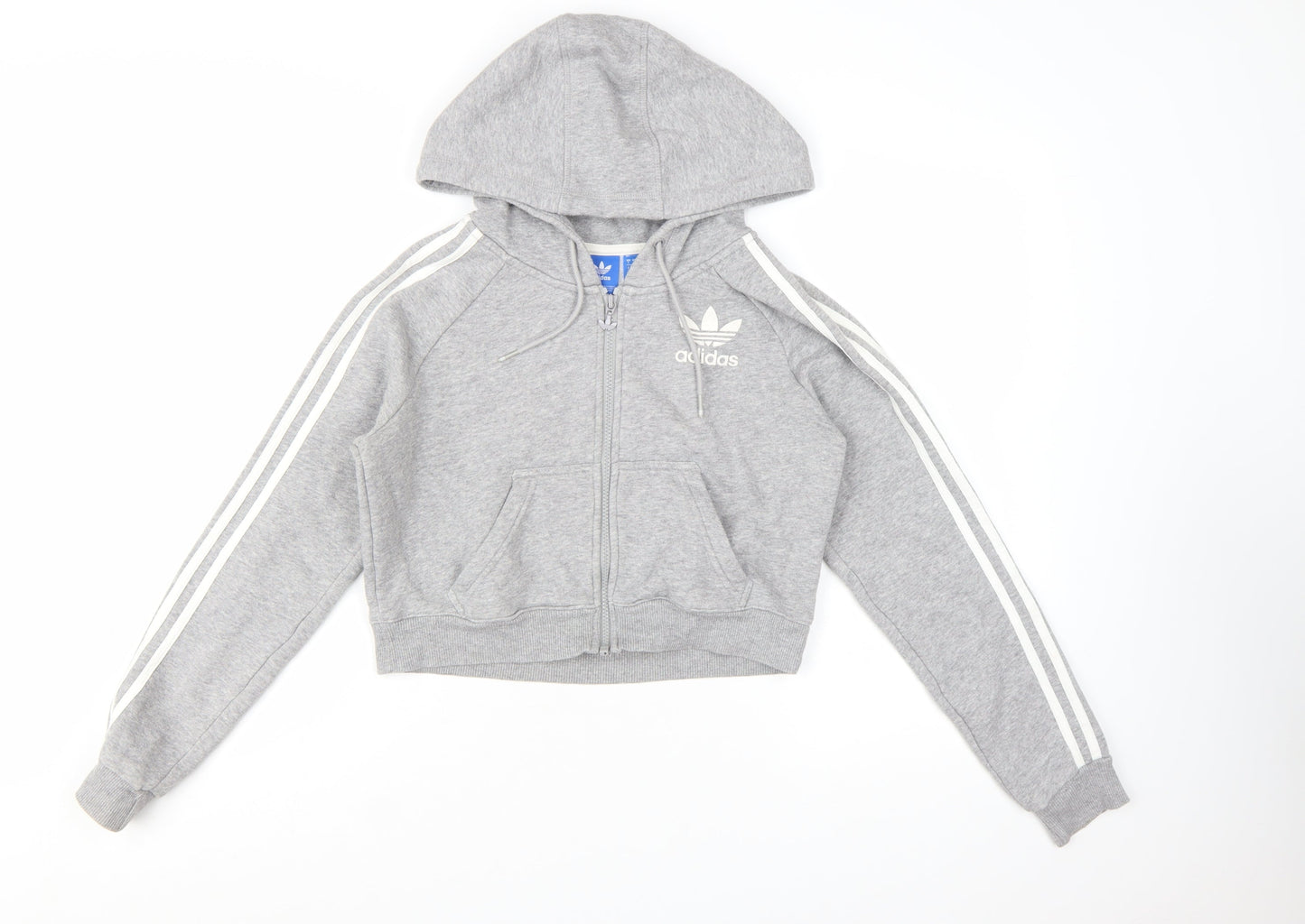 Adidas Womens Grey Full Zip Hoodie UK 8 Hooded Sweatshirt
