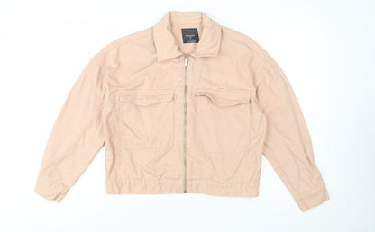 Primark Womens Beige Cotton Basic Jacket Size M Casual Zip Front