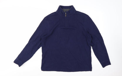 Club Room Mens Navy Blue 1/4 Zip Cotton Pullover Sweatshirt L