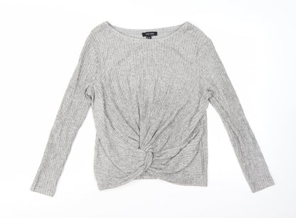 New Look Women's Grey Rib Knit Twist Front Pullover Jumper Size 16