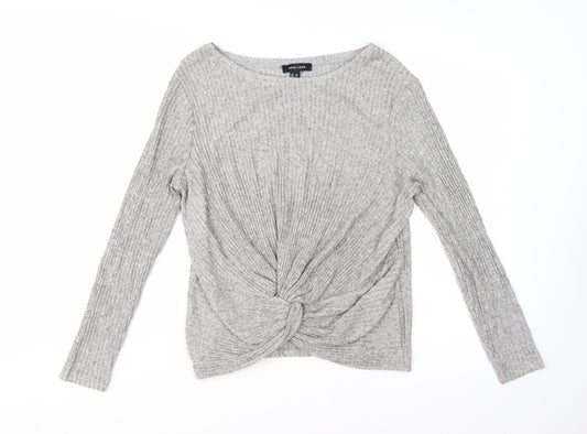 New Look Women's Grey Rib Knit Twist Front Pullover Jumper Size 16