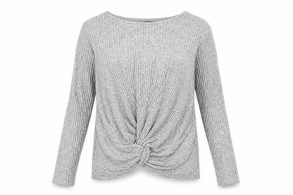 New Look Women's Grey Rib Knit Twist Front Pullover Jumper Size 16