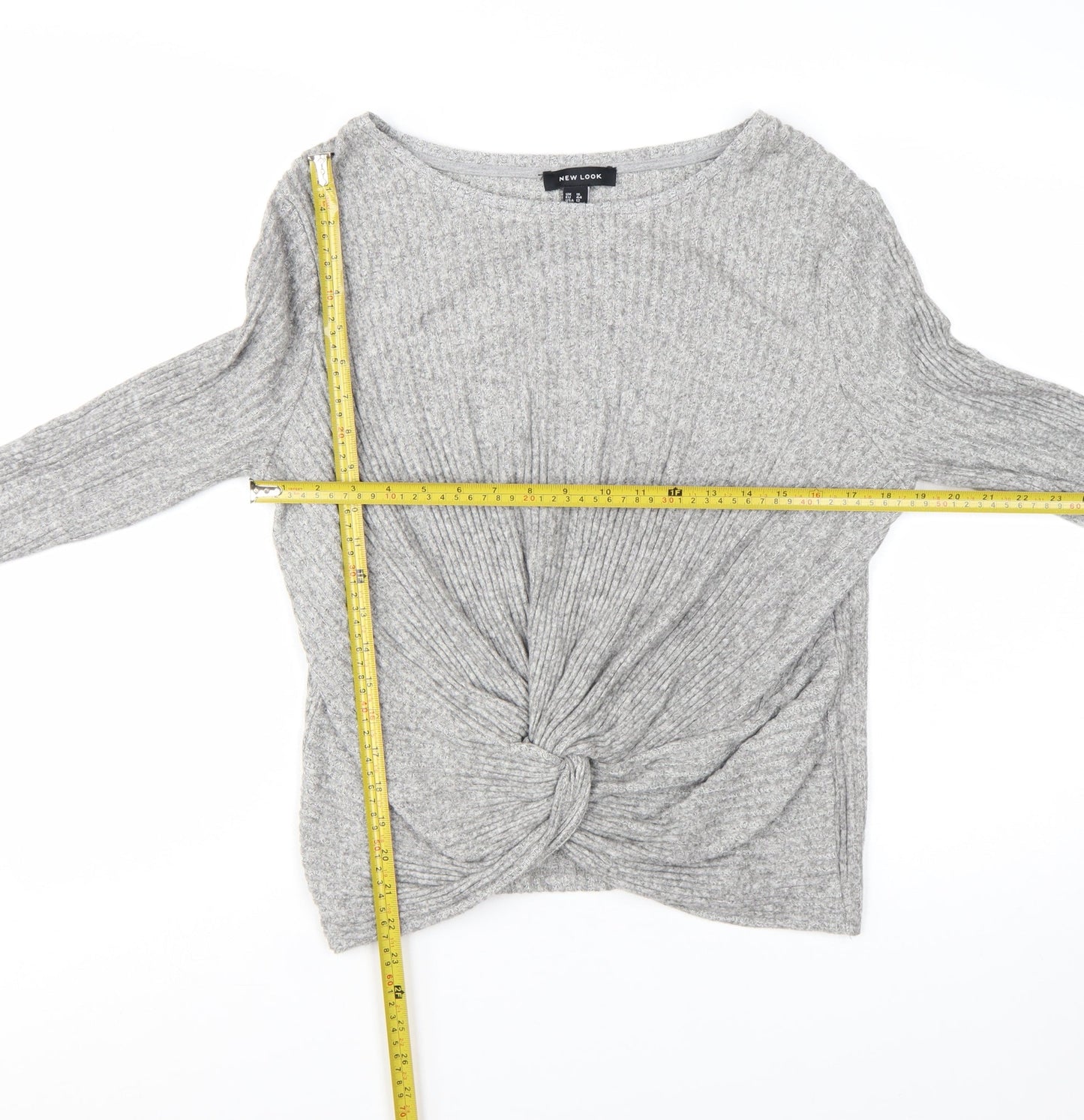 New Look Women's Grey Rib Knit Twist Front Pullover Jumper Size 16
