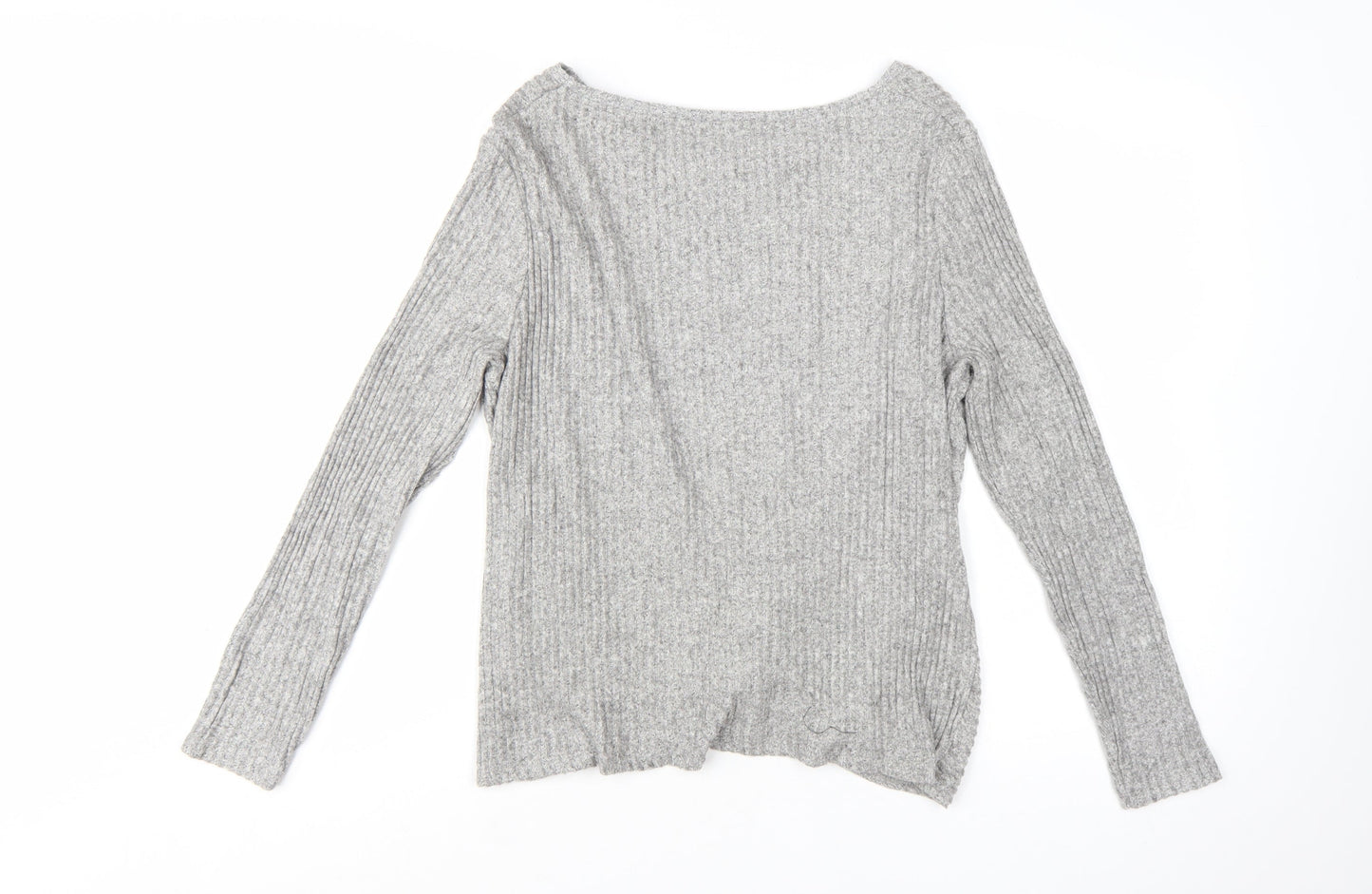 New Look Women's Grey Rib Knit Twist Front Pullover Jumper Size 16