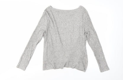 New Look Women's Grey Rib Knit Twist Front Pullover Jumper Size 16
