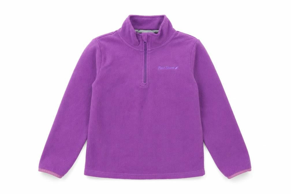 Front view of Peter Storm girls’ purple fleece 1/4 zip pullover sweatshirt 7-8 years