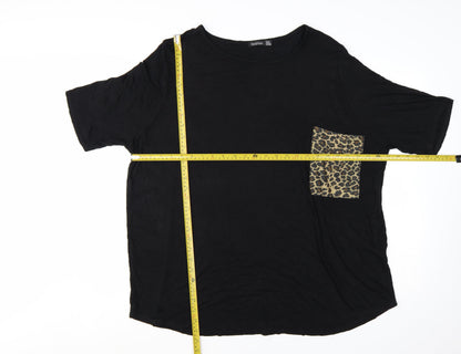 Boohoo Womens Black Leopard Pocket T-Shirt Plus Size 24
