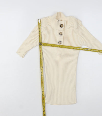 River Island Women’s Beige Ribbed Button-Up High Neck Top Size 8