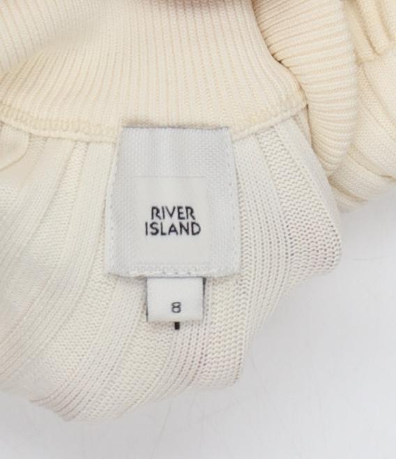 River Island Women’s Beige Ribbed Button-Up High Neck Top Size 8