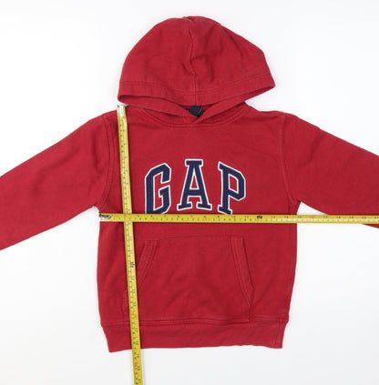GAP Kids Boys Red Pullover Hoodie 6-7 Years Cotton Blend Logo Design