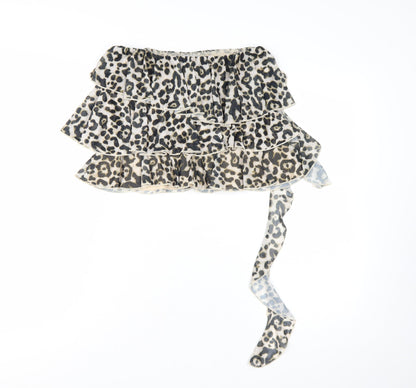 PrettyLittleThing Womens Leopard Print Ruffle Wrap Skirt Size 6