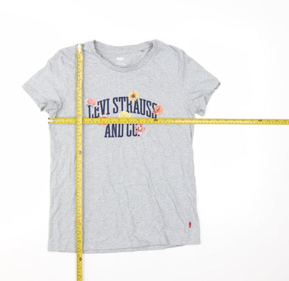 Levi's Women's Grey Floral Logo Cotton T-Shirt Size S