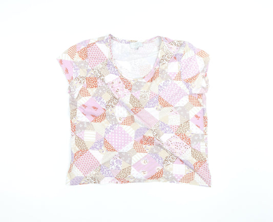 Laura Ashley Womens Multicoloured Patchwork V-Neck Cotton Jersey Top Size 16
