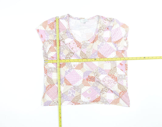Laura Ashley Womens Multicoloured Patchwork V-Neck Cotton Jersey Top Size 16