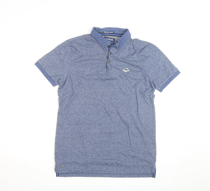 Le Shark Men's Blue Button-Down Collar Short Sleeve Polo Shirt Size M