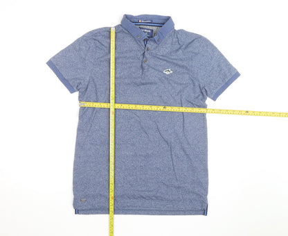 Le Shark Men's Blue Button-Down Collar Short Sleeve Polo Shirt Size M