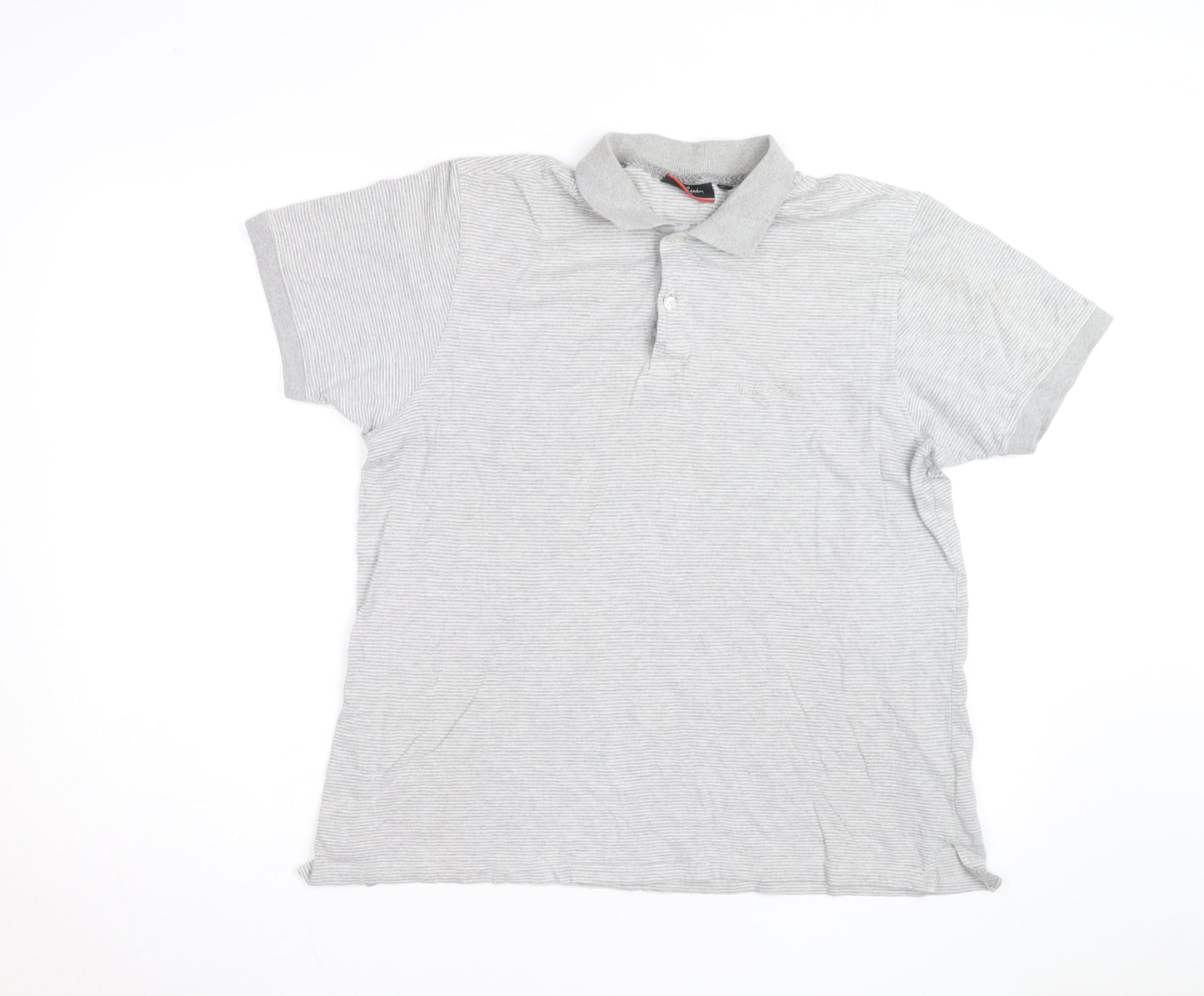 Pierre Cardin Men’s Grey Striped Cotton Blend Polo Shirt Size L