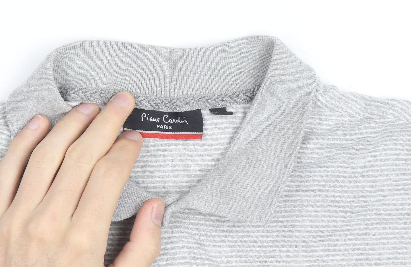 Pierre Cardin Men’s Grey Striped Cotton Blend Polo Shirt Size L