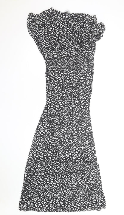 Papaya Women’s Black Animal Print Midi Fit & Flare Dress Size 14