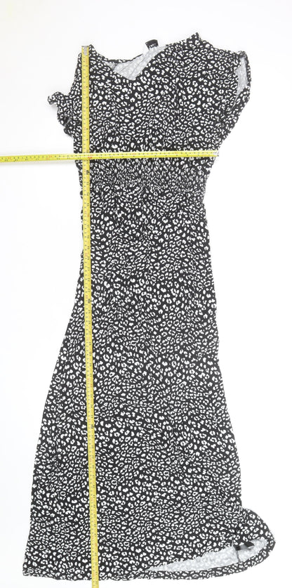 Papaya Women’s Black Animal Print Midi Fit & Flare Dress Size 14