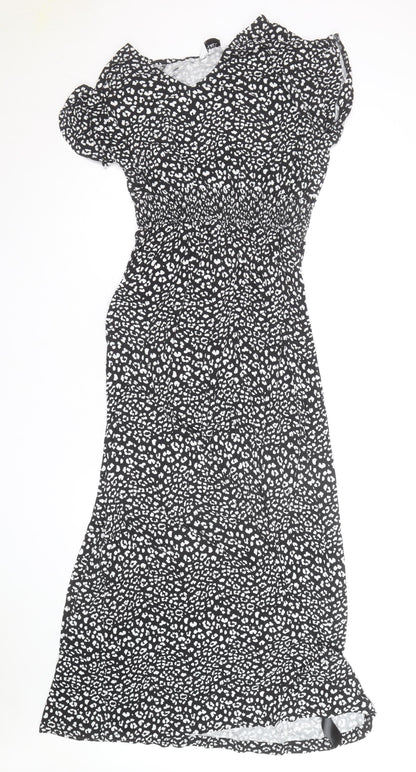 Papaya Women’s Black Animal Print Midi Fit & Flare Dress Size 14