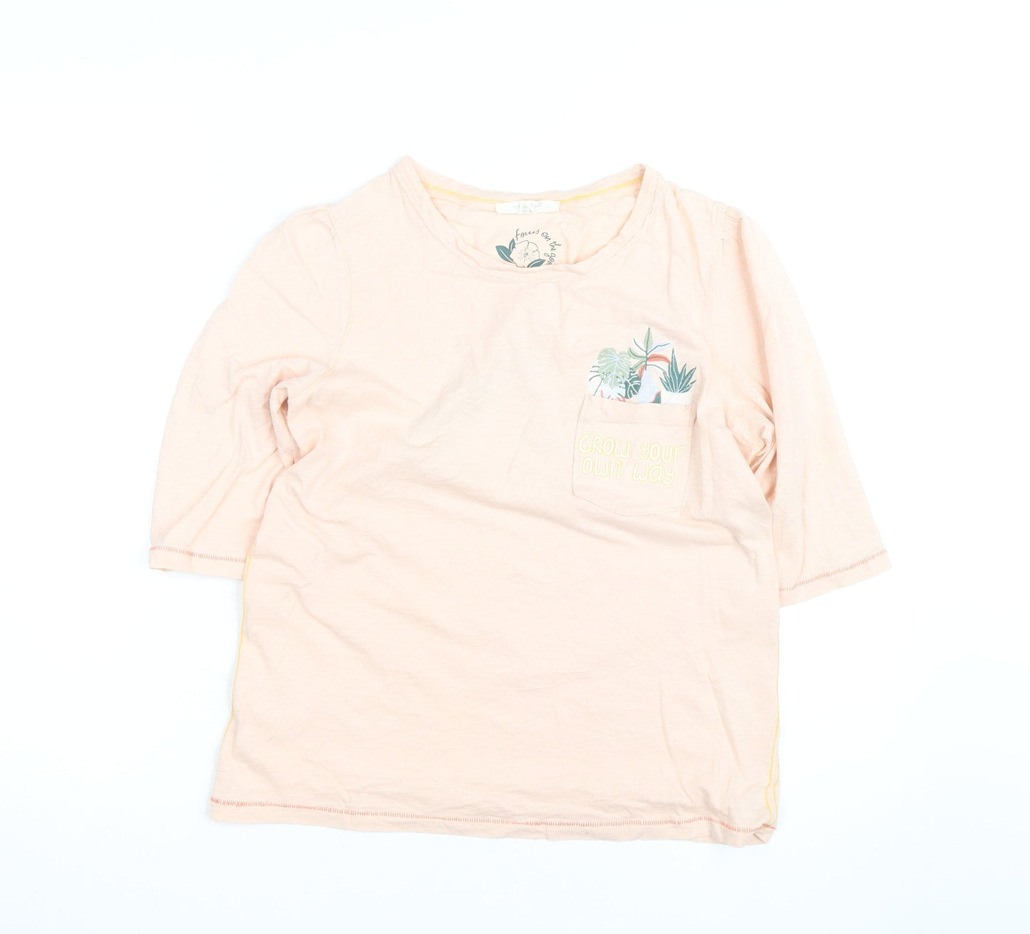 White Stuff Women's Pink Floral 3/4 Sleeve Cotton T-Shirt Size 10