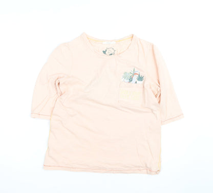 White Stuff Women's Pink Floral 3/4 Sleeve Cotton T-Shirt Size 10