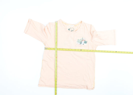 White Stuff Women's Pink Floral 3/4 Sleeve Cotton T-Shirt Size 10