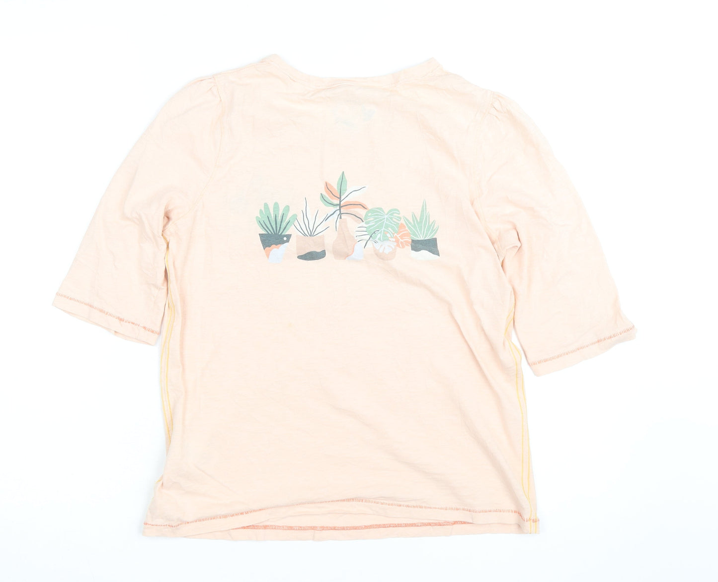 White Stuff Women's Pink Floral 3/4 Sleeve Cotton T-Shirt Size 10