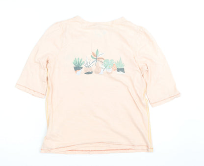 White Stuff Women's Pink Floral 3/4 Sleeve Cotton T-Shirt Size 10