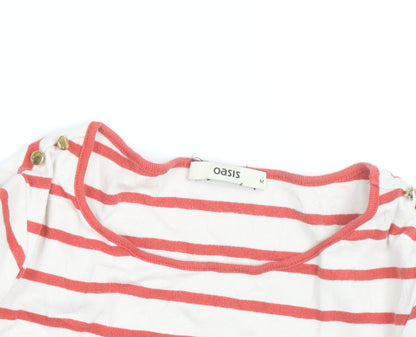 Oasis Women’s Multicoloured Striped 3/4 Sleeve Boat Neck Cotton Top M