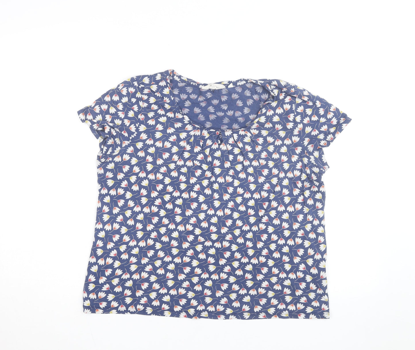 Seasalt Cornwall Women's Blue Floral Cotton Short Sleeve T-Shirt Size 14