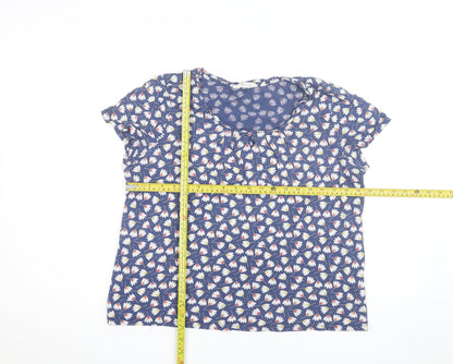 Seasalt Cornwall Women's Blue Floral Cotton Short Sleeve T-Shirt Size 14