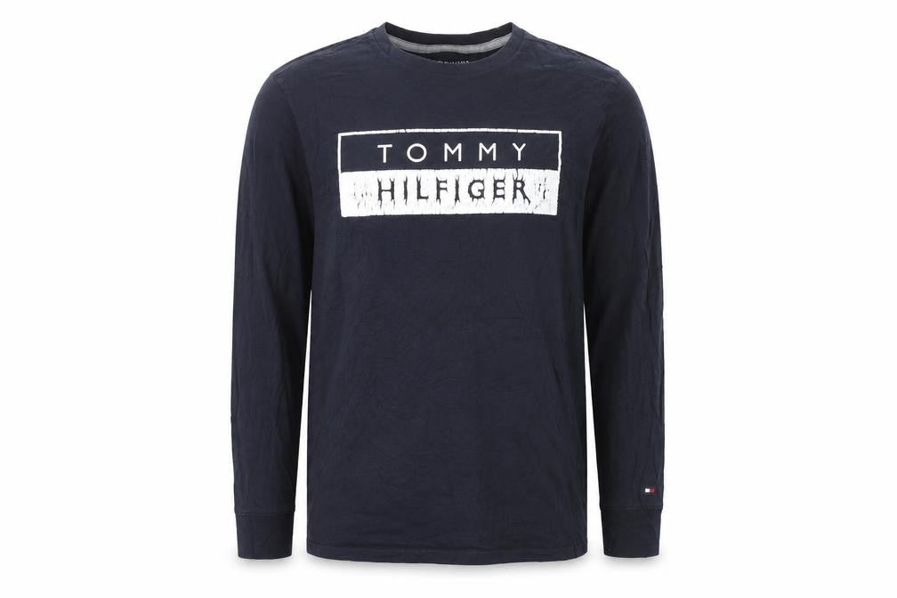Tommy Hilfiger Men Blue Long Sleeve Crew Neck Cotton Top Size M
